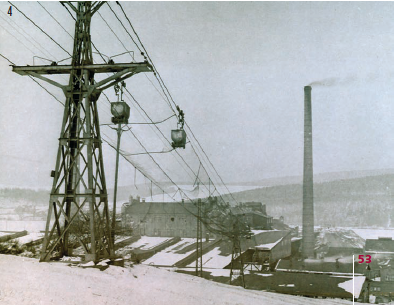 Die Fabrik Großherzog von Sachsen in Dorndorf wurde mit Rohsalz aus dem Schacht Dietlas 1 über eine Seilbahn versorgt (Aufnahme um 1910)  | Quelle: Werra-Kalibergbau-Museum